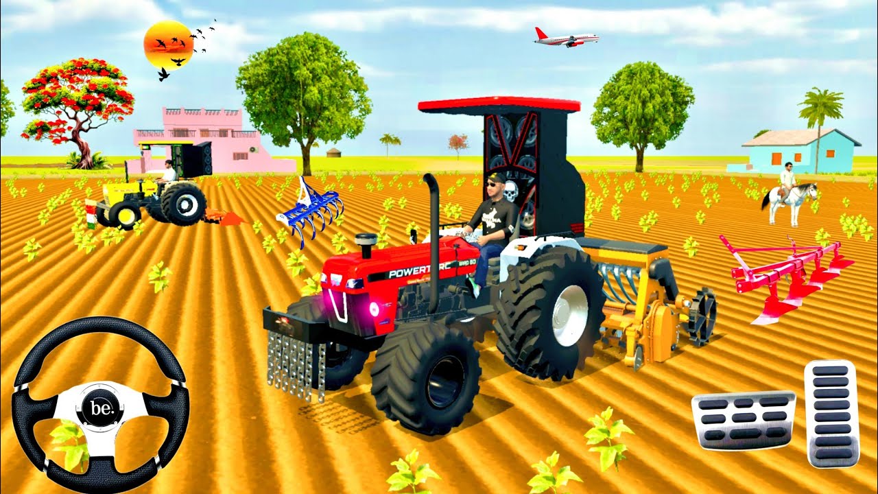 HORSE🐎 GHODA, 4TRACTOR 🚜 POWERTRAC, SWRAJ, FARMING GAME VIDEO #farming #viral #indiantractor3d 