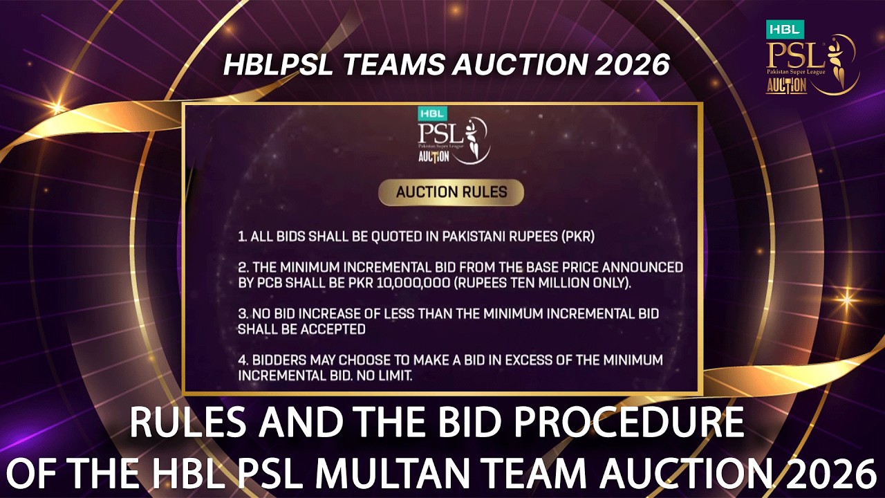 Rules and the bid procedure of the HBL PSL Multan Team Auction 2026.