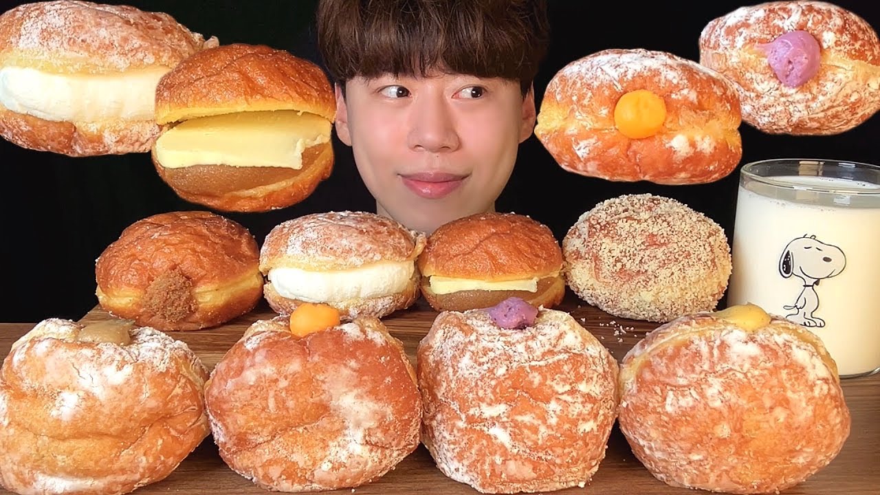 SUB) VANILLA CUSTARD, CREAM CHEESE, KAYA JAM, EARL GREY CREAM, MILK CREAM FILLED DONUT MUKBANG ASMR
