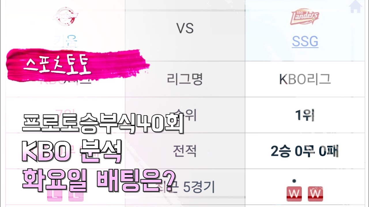 스포츠토토. 프로토승부식40회. KBO 분석. 화요일 배팅은?