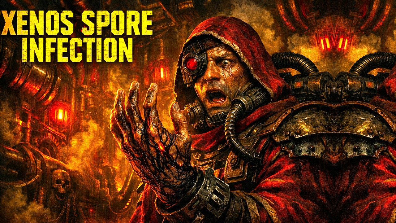 The Parasitic Growth of a Xenos Spore in a Human Host in WH40k