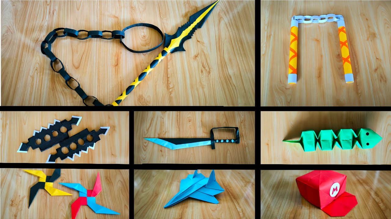 8 ORIGAMI MADE OF PAPER WEAPON AND DIY TUTORIAL/SCORPION'S KUNAI, NINJA STAR, JET PLANE F-16 AND ...