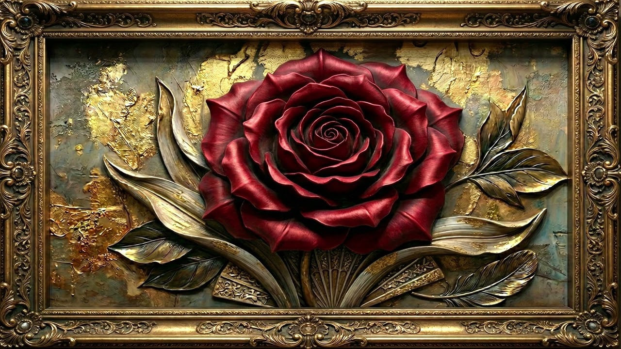 FRAME TV ART 4K: Luxury 3D Red Rose & Vintage Gold Frame | 10 Hours Silent Screensaver