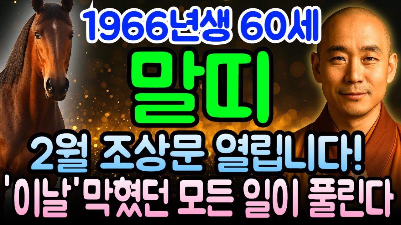 2026년 2월 말띠 운세 병오년 1966년생 60세 병오년생, 돈벼락 맞을 준비 되셨나요? 재물운 절정 도달하고 횡재수 작동하는 부자 되는 골든타임이 왔습니다
