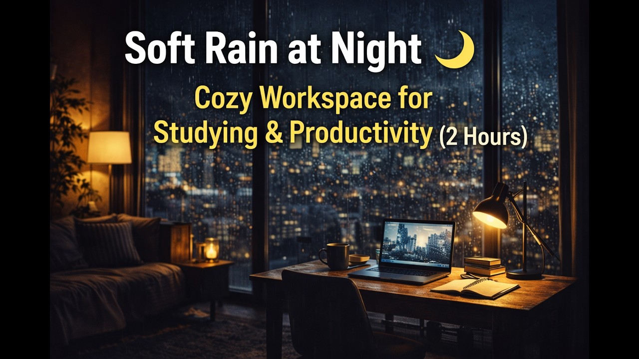 Soft Rain at Night 🌙 Cozy Workspace for Studying & Productivity (2 Hours)
