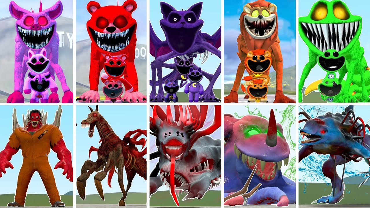ALL SMILING CRITTERS GODZILLA TITAN MONSTERS VS ZOOCHOSIS MUTANT ANIMALS In Garry's Mod!