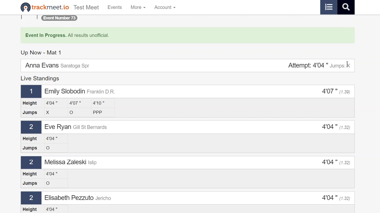 Trackmeet.io Vertical Scoreboard Example