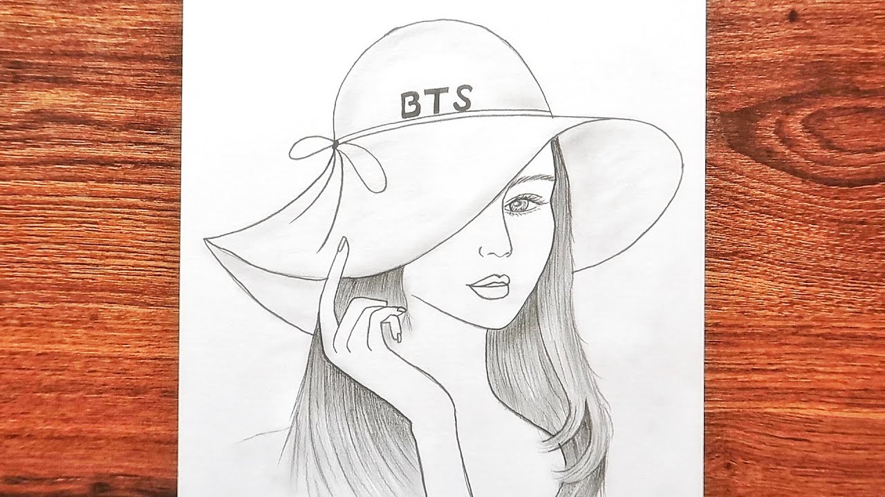BTS ŞAPKALI BİR KIZ NASIL ÇİZİLİR ADIM ADIM ( Karakalem Kız Yüzü Çizimi / Bir Kız Nasıl Çizilir