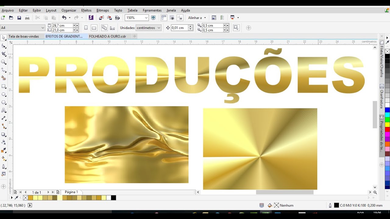 Como Criar grandiete folheado a ouro no CorelDraw X7 e X6