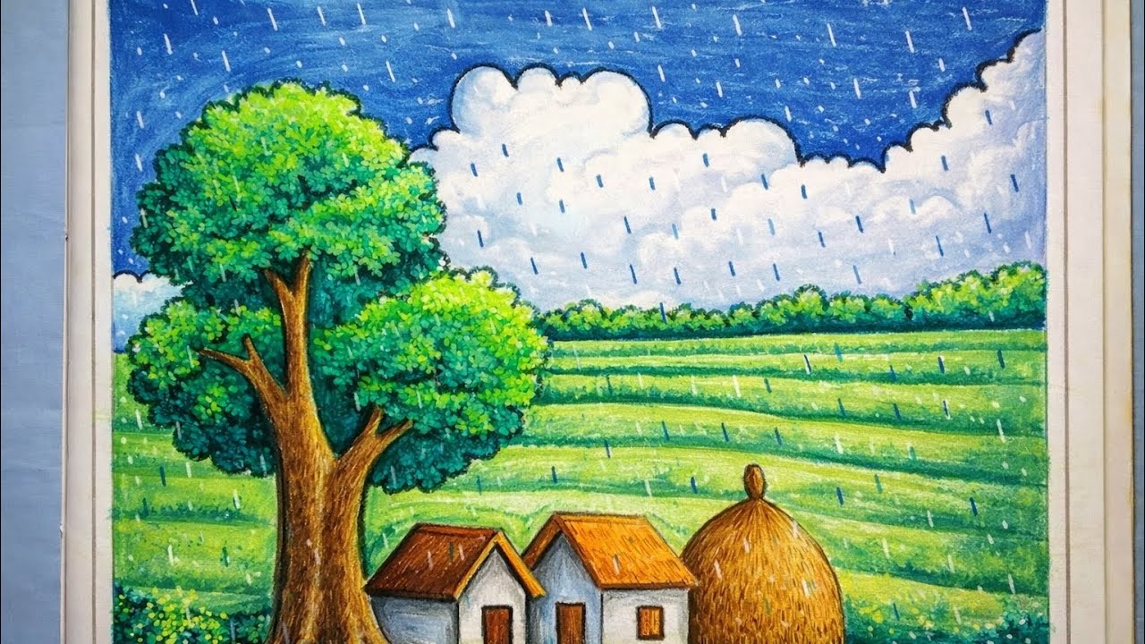 Rainy village drawing || how to draw village 