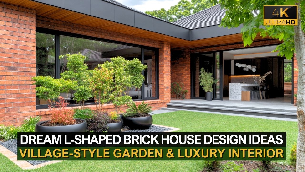 L-Shaped Brick House with a Village-Style Garden & Minimalist Luxury Interior for a Dream Home
