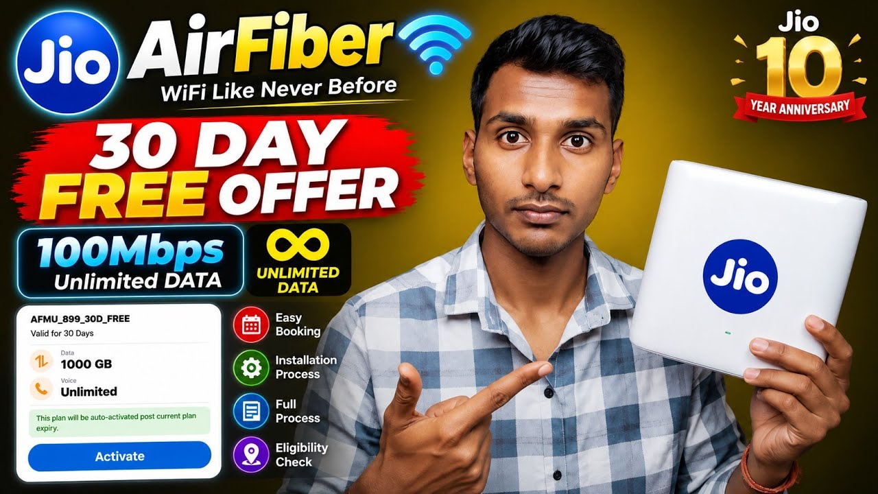 Jio AirFiber 🛜 - 30 DAY FREE OFFER Claim 100Mbps Unlimited DATA | Full Process