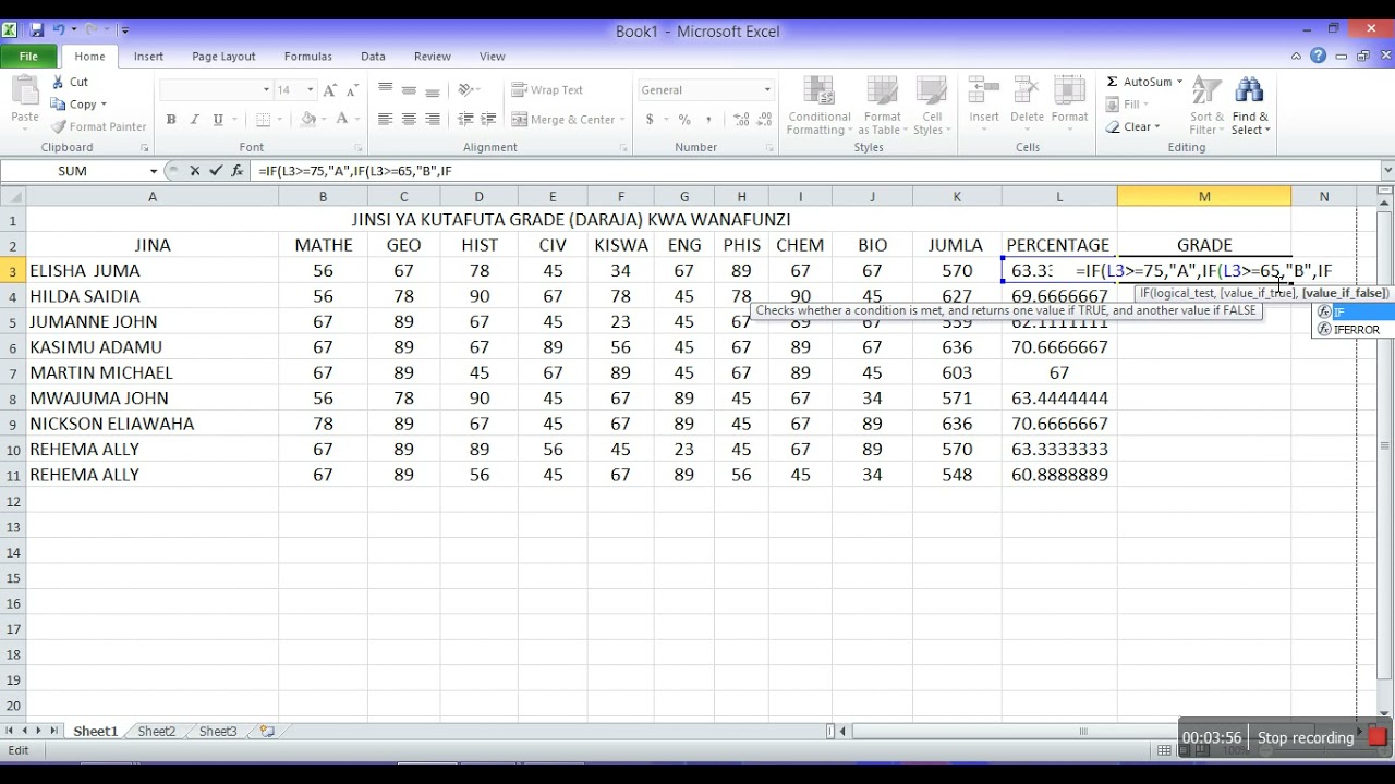 JINSI YA KUTAFUTA GRADE KWENYE MICROSOFT EXCEL