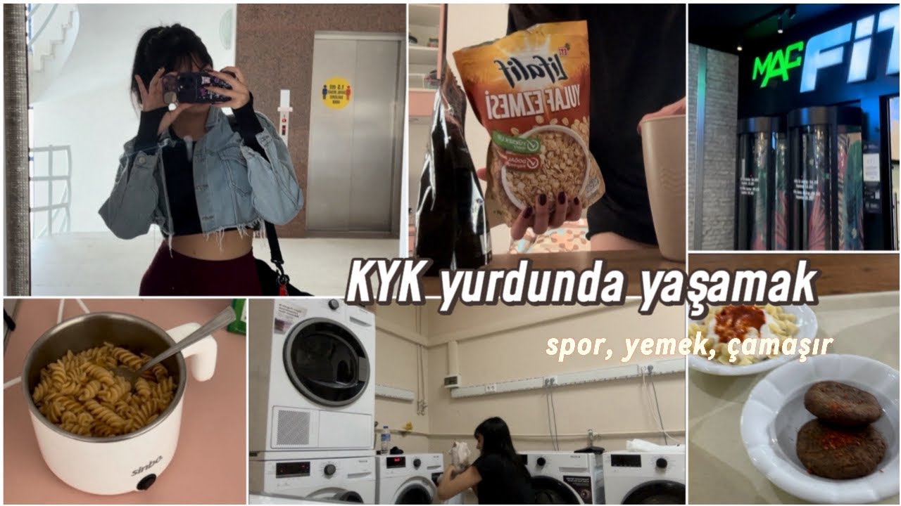 kyk yurdunda bir günüm | spora gitmek, çamaşır yıkamak, yemek yapmak ￼💪🏼🍽️🧺