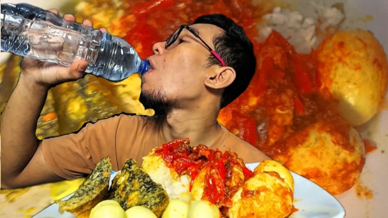 Nikmatnya makan nasi pake gulai kepala ikan dan telur puyuh + Telur Balado
