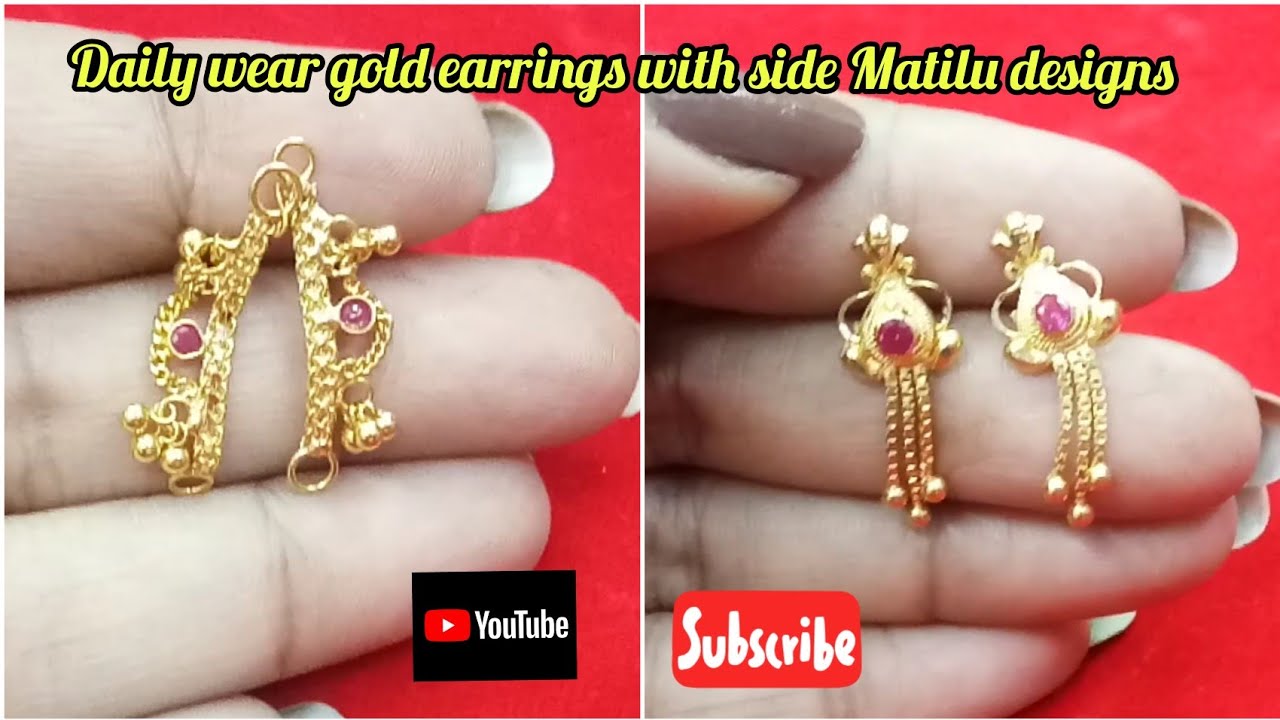 daily wear latest gold earrings with side Matilu designs with weight and price // gold earrings