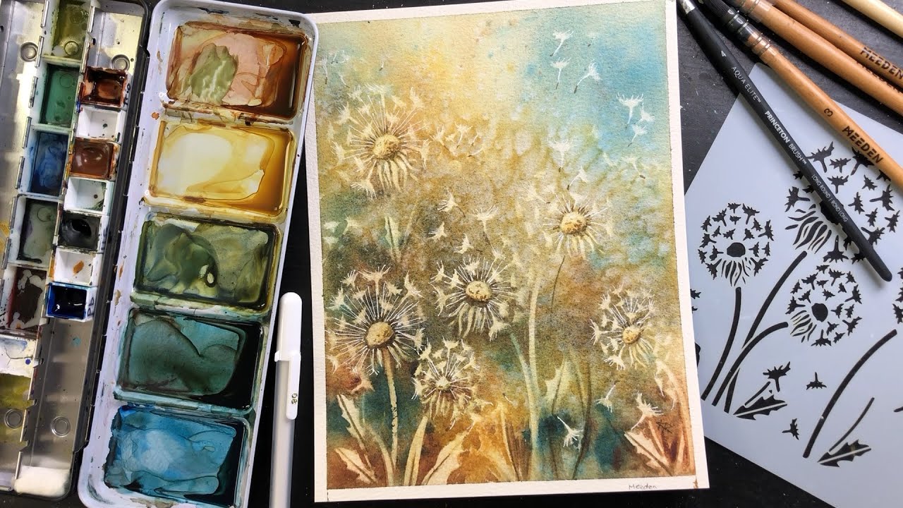 Dandelion Puffs WATERCOLOR abstract floral - relaxing painting process - 406