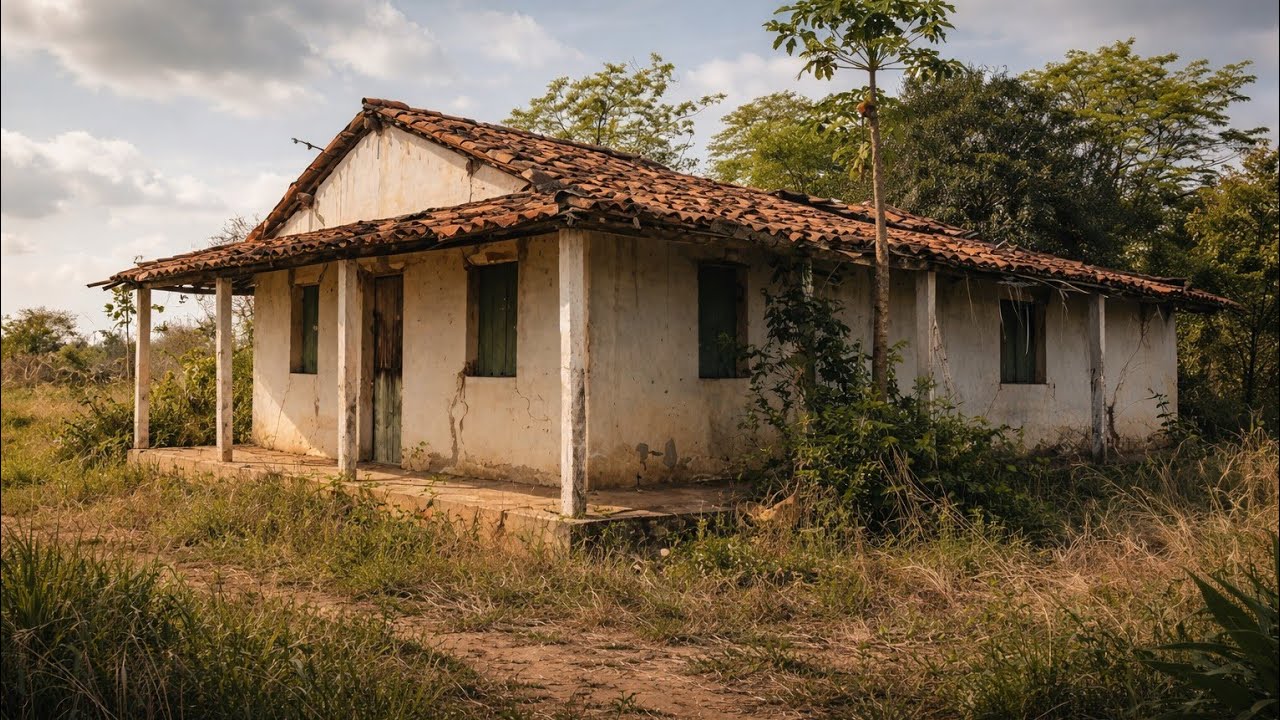 CASINHA ANTIGA ABANDONADA EM FRENTE A UMA ESTRADA DE BARRO 
