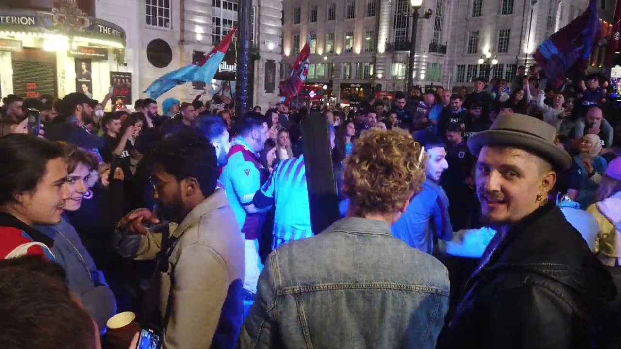 Trabzonspor fans in Piccadilly Circus celebrating their first league championship in 38 years