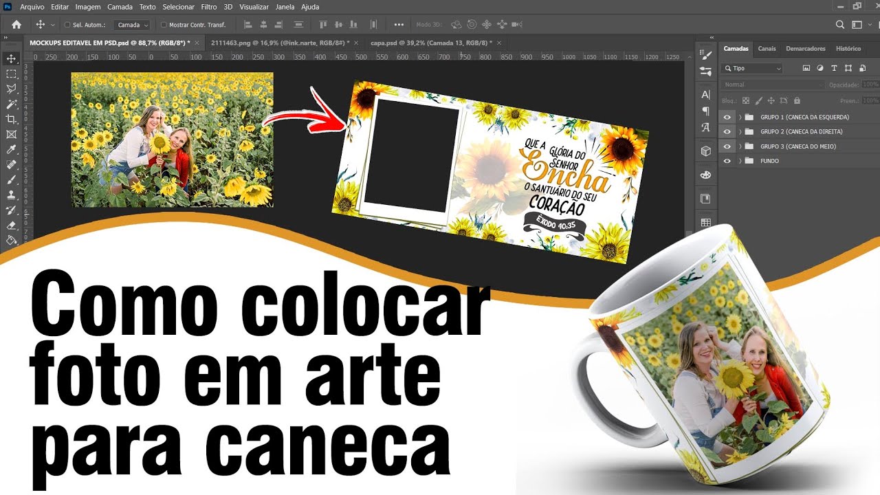Como colocar foto em uma arte para caneca
