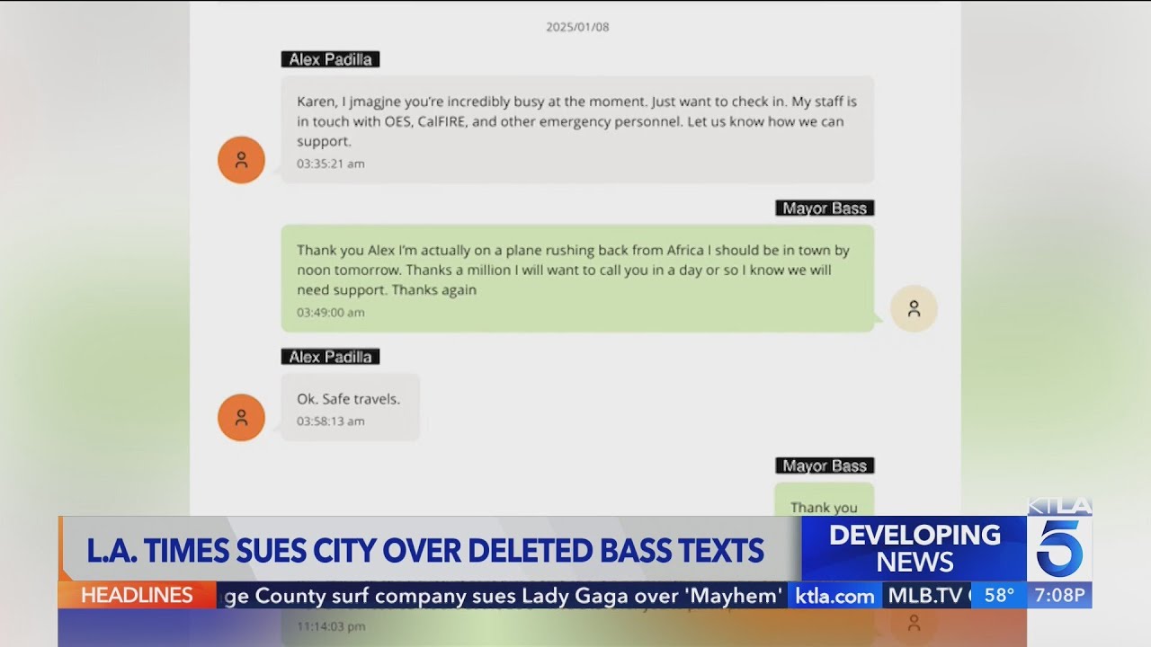 LA Times sues city of Los Angeles over Mayor Bass' deleted text messages during wildfires