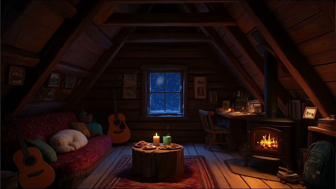 🔥 I Fell Asleep Instantly in This Cozy Winter Attic Cabin ❄️ Fireplace & Snow Sounds for Deep Sleep