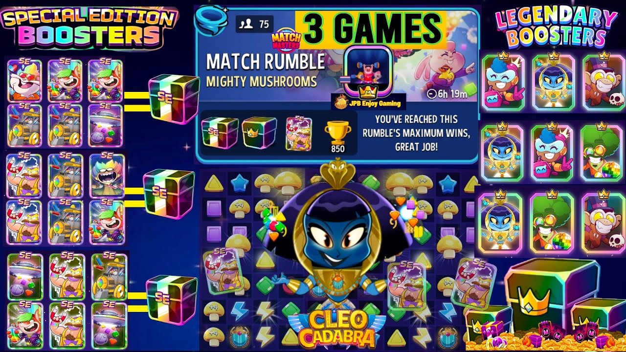 3 GAMES/ Mighty Mushrooms+Lightning Strike Match Rumble/75 Players /Match Masters