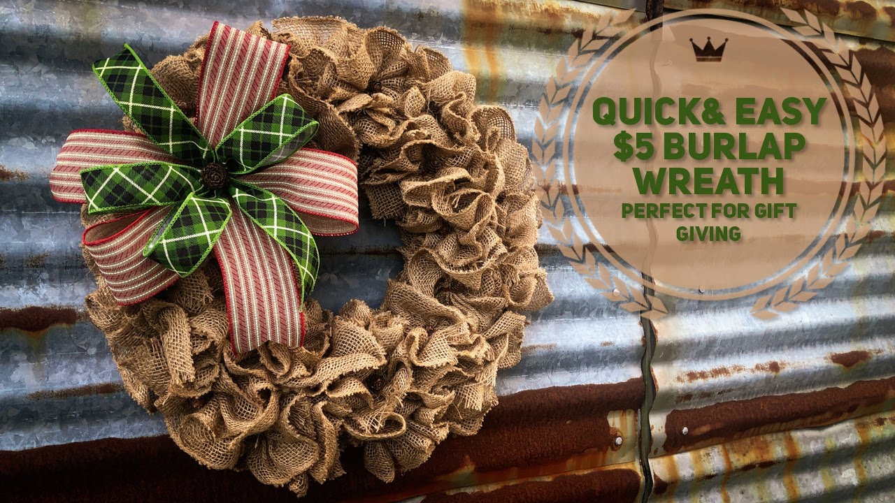 How To Make A Basic Burlap Ruffle DIY Wreath For $5 Or Less! Christmas Gift Idea