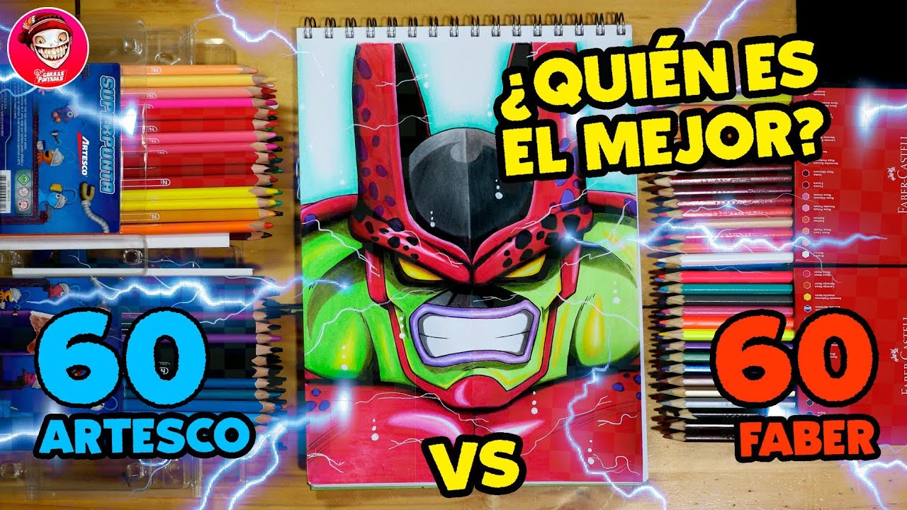 ¡VERSUS DE 60 COLORES ARTESCO Y FABER! | COMO DIBUJAR A CELL MAX