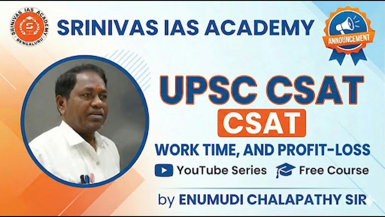 📚 CSAT Aptitude Class | Work & Time + Profit & Loss | By Chalapathy Sir | Srinivas IAS Academy