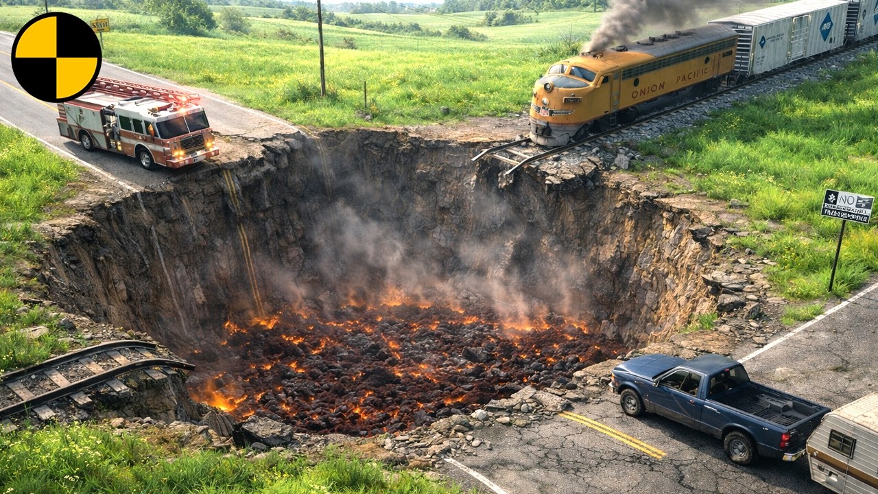 Trains vs Giant Crater 😱 BeamNG.Drive