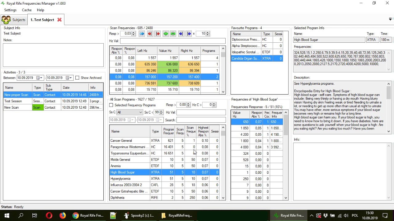 Royal Rife Frequencies Manager - 3. Scan Analysis