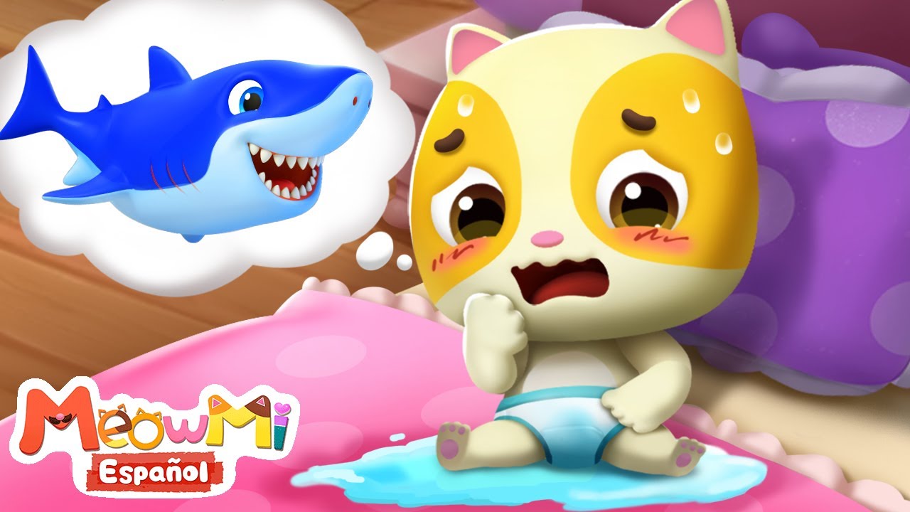 Oh No Bebé Mojó la Cama | Bebé Tiburón | Canciones Infantiles | MeowMi Family Show Español🐱