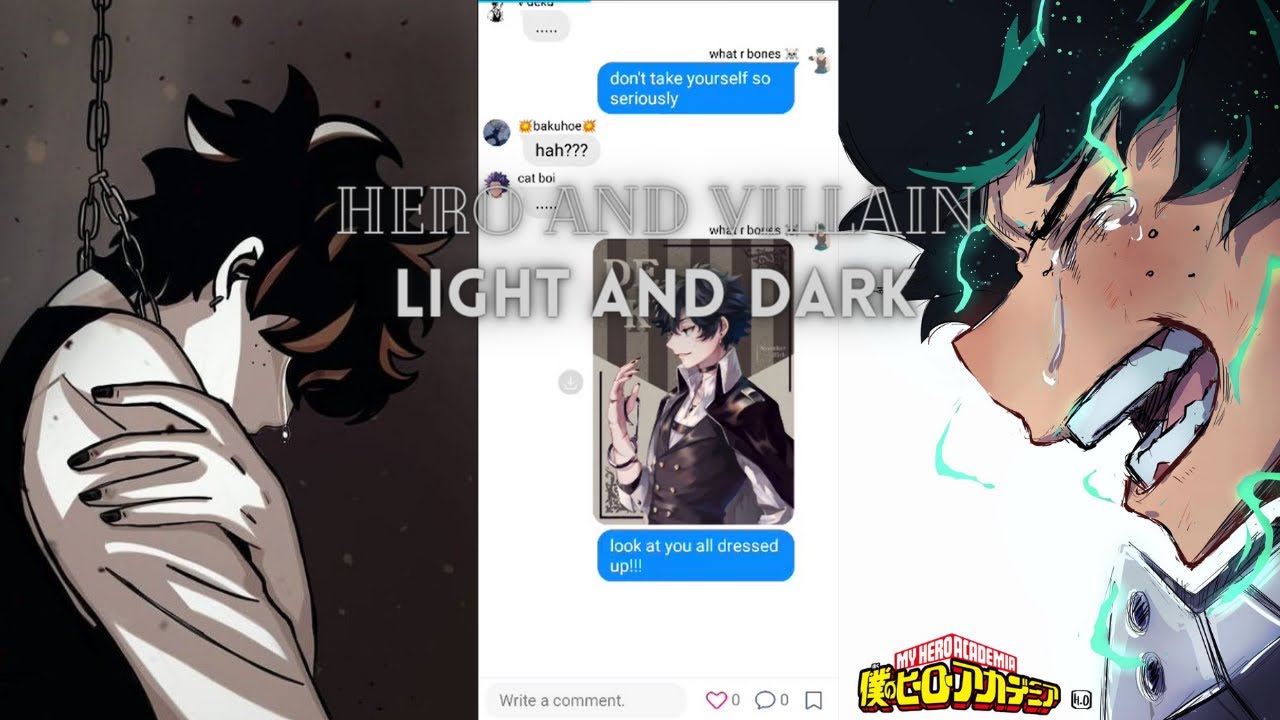 Izuku false confidence lyric story. Villain and Hero, dark and light.
