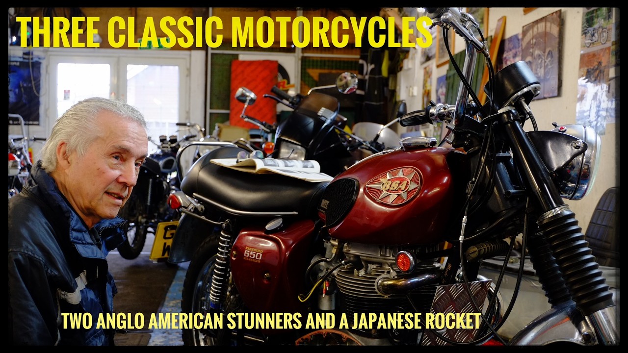 THREE CLASSIC MOTORBIKES , TWO ANGLO AMERICANS AND A JAPANESE ROCKET.