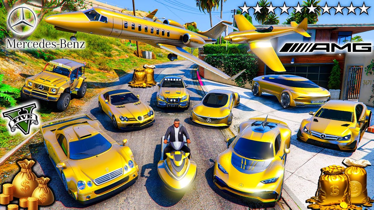 GTA 5 - Stealing MERCEDES GOLDEN SUPERCARS with Franklin! | (GTA V Real Life Cars #73)
