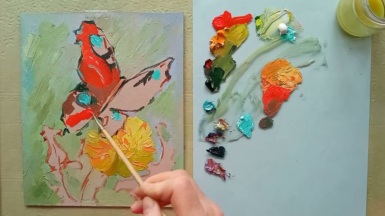 Butterfly and dandelion oil painting. How to paint a butterfly easy. How to paint dandelion flower.