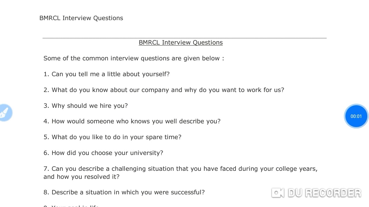 BMRCL INTERVIEW QUESTIONS PREVIOUS YEARS