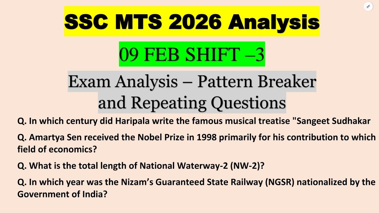 SSC MTS 2026 | 09 February Shift 3 Exam Analysis | Today Paper Review