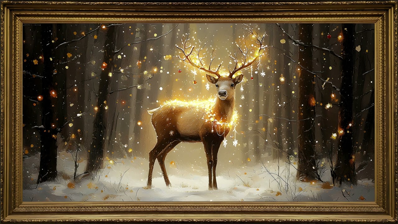 Comet's Christmas Lights, Vintage Oil Painting | 4K Framed TV Holiday Art Screensaver