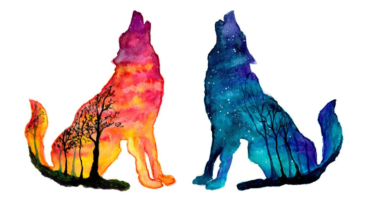 Day & Night Wolves - Speed Painting [Watercolor & Gouache]