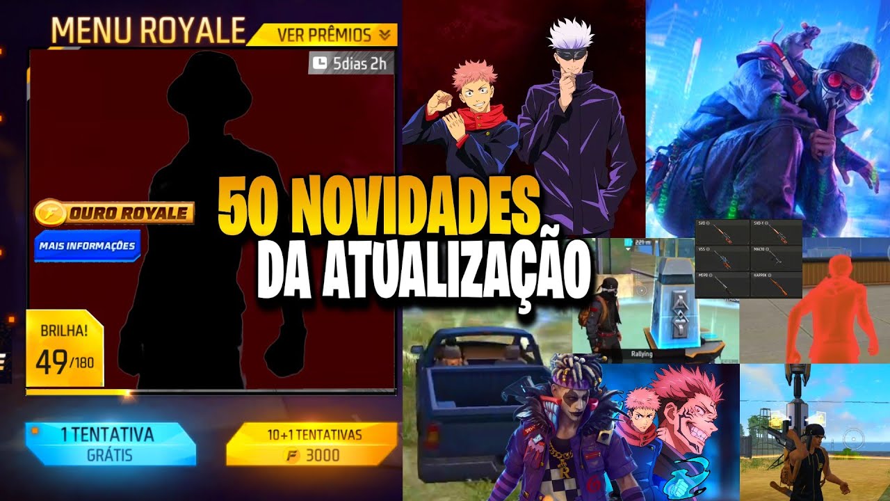 50 NOVIDADES DA MEGA ATUALIZA&Ccedil;&Atilde;O OB52 DO FREE FIRE, OURO ROYALE, JUJUTSU KAISEN E MAIS!
