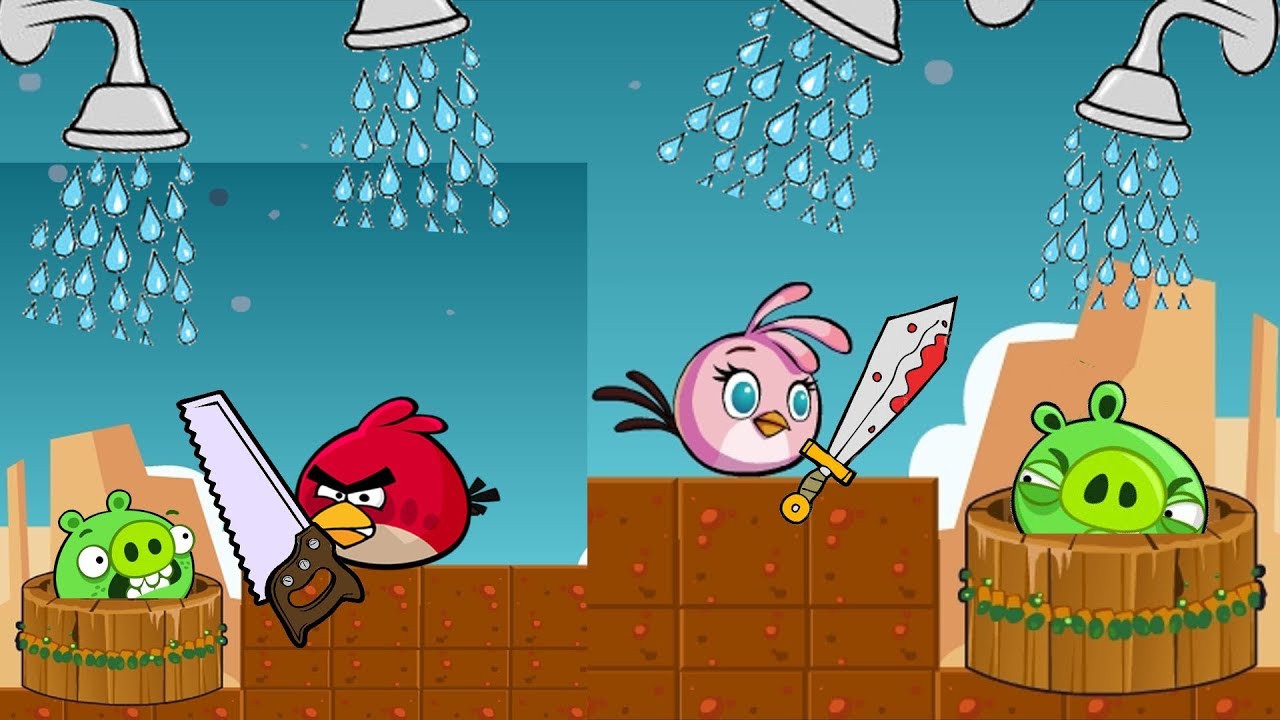 Angry Birds Take A Shower - FULL GAME RED AND STELLA STEALING SHOWER FROM PIG!