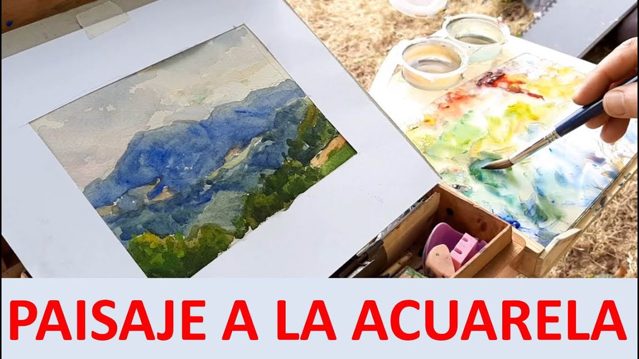 PAISAJE A LA ACUARELA. Montañas verdes y azules