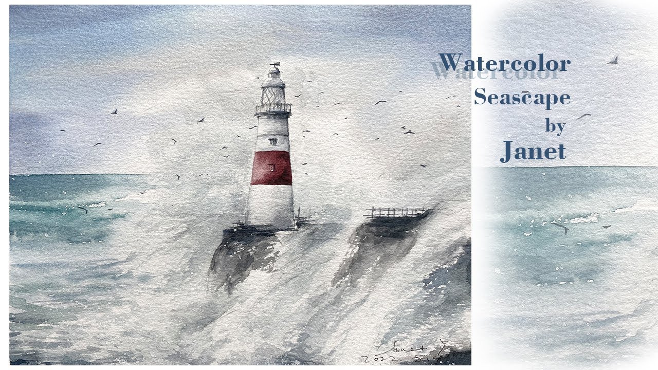 How to paint seascape and lighthouse in watercolor / Watercolor landscape