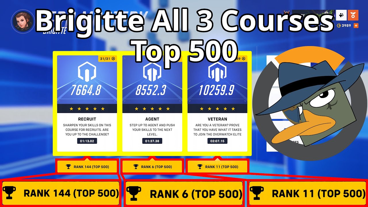 Brigitte Hero Mastery Top 500, all 3 courses, Recruit, Agent, and Veteran, 5 stars - Overwatch 2