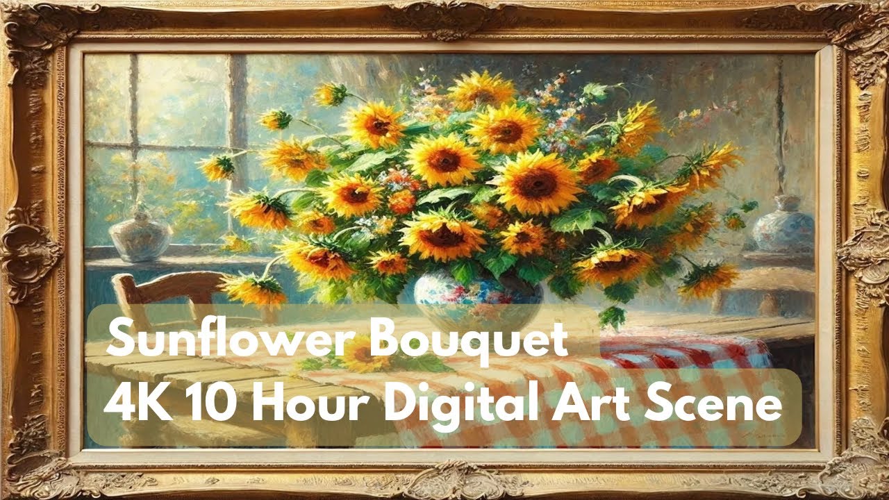 Sunflower Bouquet: Nostalgic 10 Hour 4K Digital Art Loop