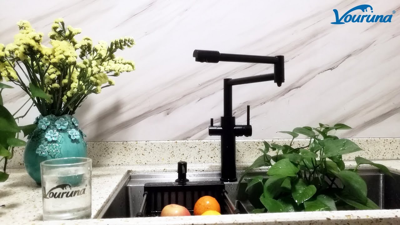 Baterie neagra mata cu 3 căi design clasic apa filtrata rece calda VOURUNA /pot filler 3 way faucet