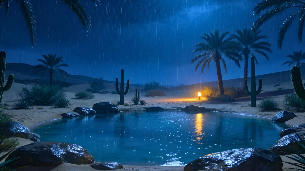 Still Desert Night with Soft Rain | Oasis Sleep Sounds