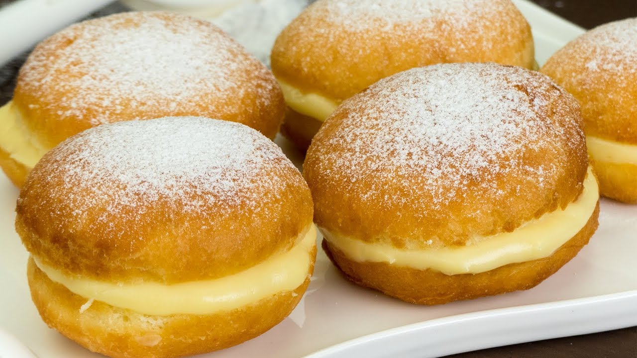 ¡Los donuts más esponjosos que he comido! Donuts rellenos con crema de leche! | Gustoso.TV